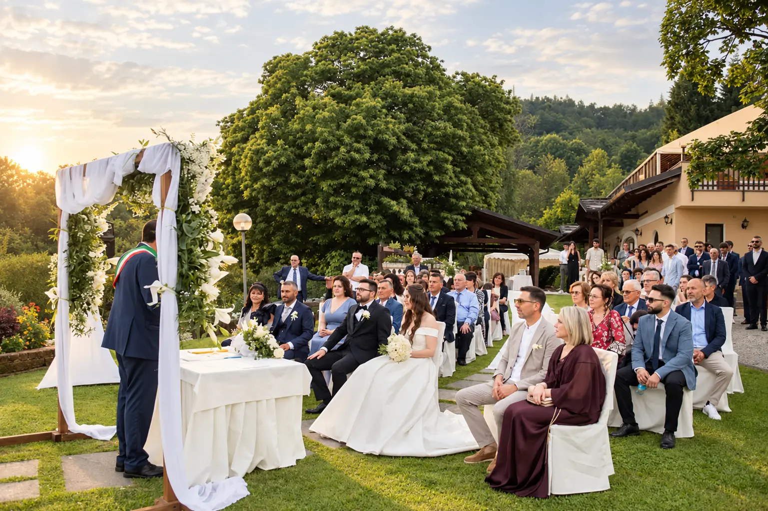 Cerimonia di matrimonio sul prato esterno della Bergera