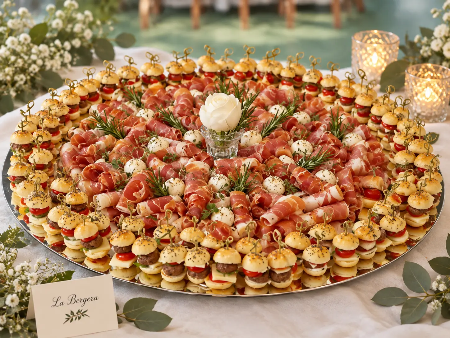 Grande vassoio con affettati, mozzarelle, bocconcini e polpette